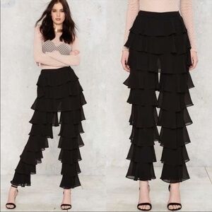 Lavish Alice Black Layered Ruffle Pants